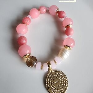 Chic Pink and Gold Beaded Bracelet